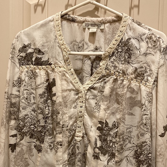 Vintage America Brown and Cream Relaxed Tunic with Mandarin Collar - Picture 2 of 6